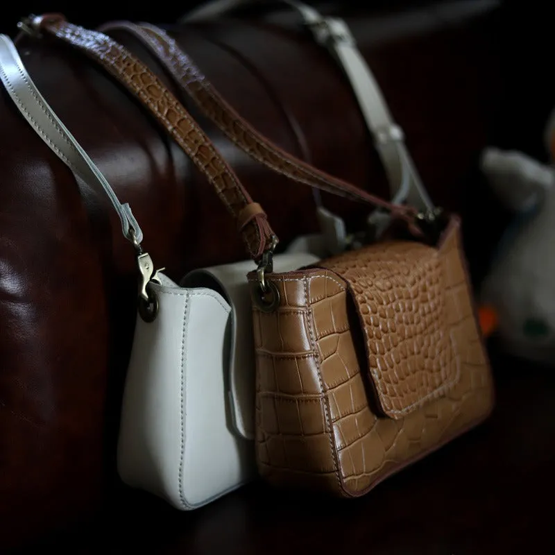 Brown LEATHER Side Bag WOMEN Crocodile Pattern SHOULDER BAG Small Crossbody Purse FOR WOMEN