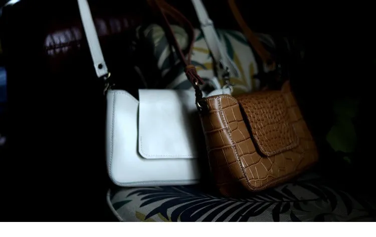 Brown LEATHER Side Bag WOMEN Crocodile Pattern SHOULDER BAG Small Crossbody Purse FOR WOMEN