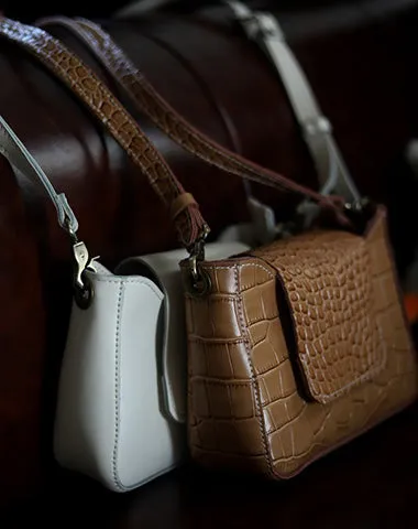 Brown LEATHER Side Bag WOMEN Crocodile Pattern SHOULDER BAG Small Crossbody Purse FOR WOMEN