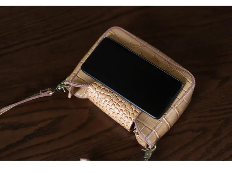 Brown LEATHER Side Bag WOMEN Crocodile Pattern SHOULDER BAG Small Crossbody Purse FOR WOMEN