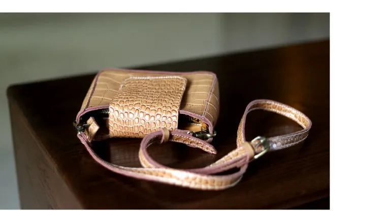 Brown LEATHER Side Bag WOMEN Crocodile Pattern SHOULDER BAG Small Crossbody Purse FOR WOMEN