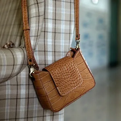 Brown LEATHER Side Bag WOMEN Crocodile Pattern SHOULDER BAG Small Crossbody Purse FOR WOMEN