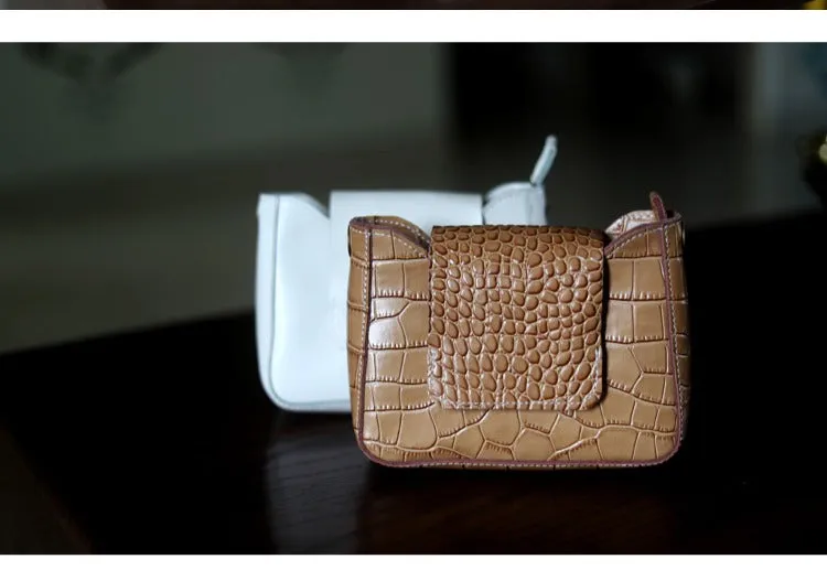 Brown LEATHER Side Bag WOMEN Crocodile Pattern SHOULDER BAG Small Crossbody Purse FOR WOMEN