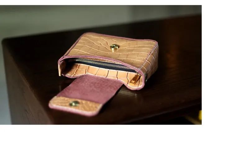 Brown LEATHER Side Bag WOMEN Crocodile Pattern SHOULDER BAG Small Crossbody Purse FOR WOMEN