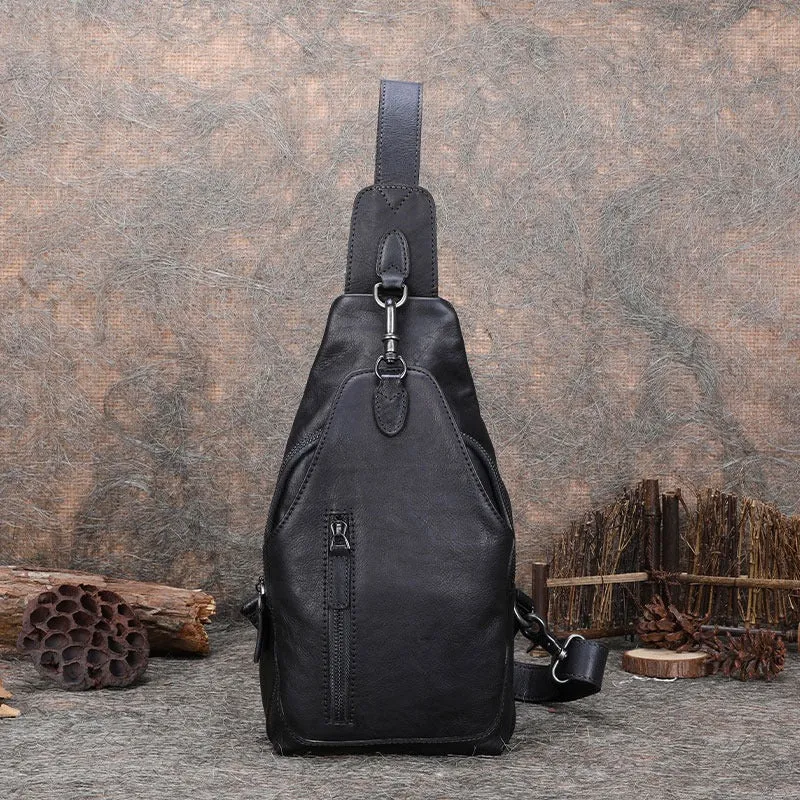 Brown Mens Sling Bag Vintage Leather Chest Bag Crossbody Pack for Men