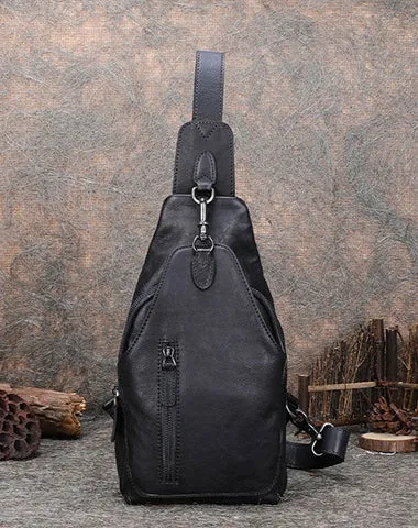Brown Mens Sling Bag Vintage Leather Chest Bag Crossbody Pack for Men