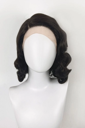 Brown lacefront wig, pinup/vintage style, mid length with finger waves: Hattie