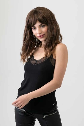 Brown long wavy bob (lob) wig with highlights: Melanie