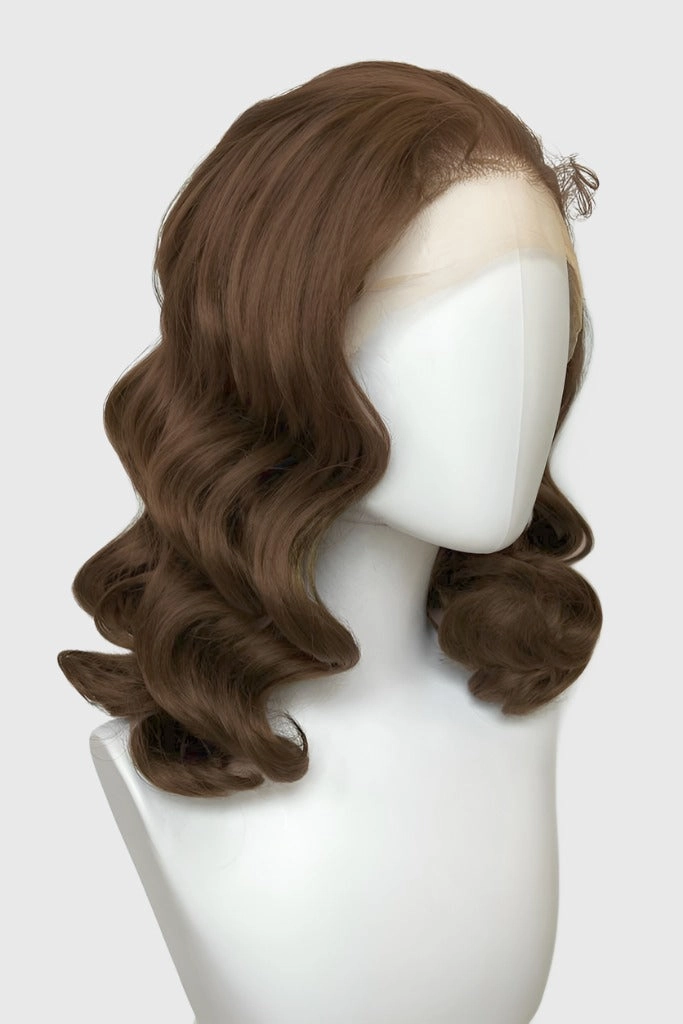 Brown pinup wig, lace front with finger waves: Nikita