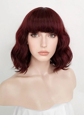 Burgundy Red Wavy Bob Synthetic Wig NS111
