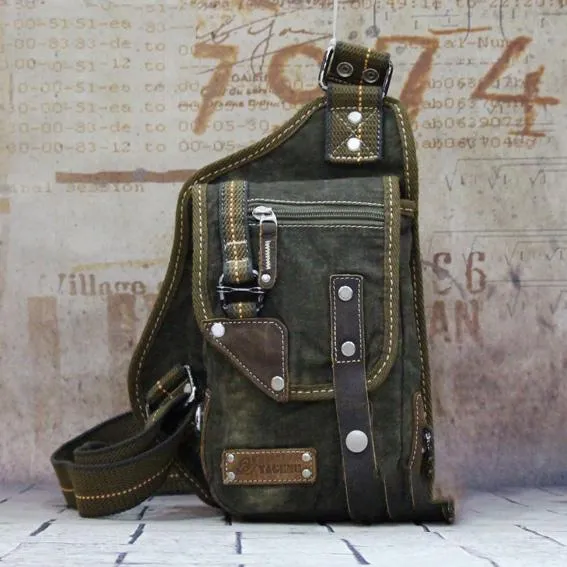 Canvas Black Mens Chest Bag Green Sling Bag Canvas Sling Backpack For Men