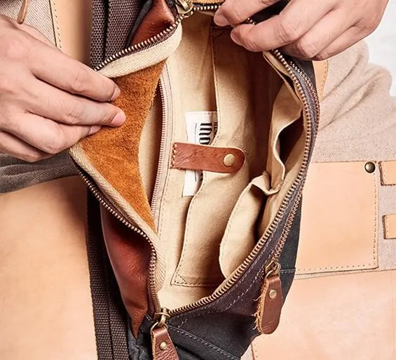Canvas Leather Mens Fanny Pack Canvas Waist Bag Small Canvas Chest Bag for Men