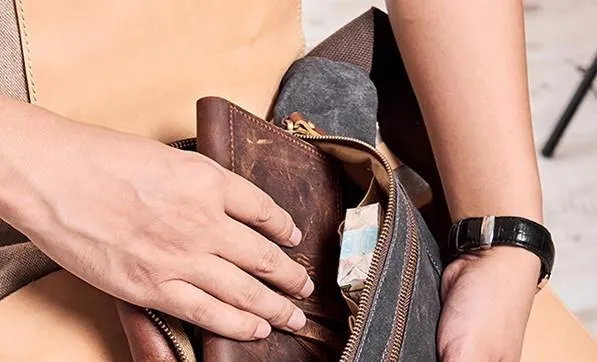 Canvas Leather Mens Fanny Pack Canvas Waist Bag Small Canvas Chest Bag for Men