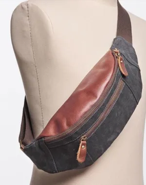 Canvas Leather Mens Fanny Pack Canvas Waist Bag Small Canvas Chest Bag for Men