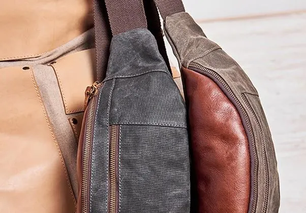Canvas Leather Mens Fanny Pack Canvas Waist Bag Small Canvas Chest Bag for Men