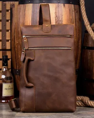 Casual Brown Leather Mens Large Sling Pack Sling Bag Chest Bag One Shoulder Backpacks for Men