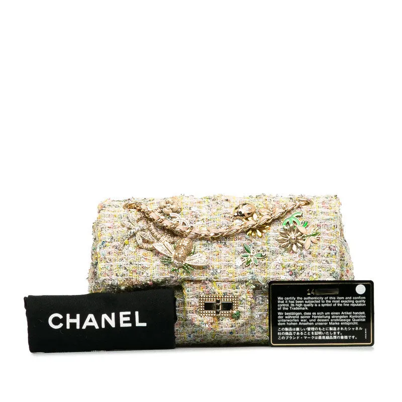 CHANEL 2.55 Flap Chain Shoulder Bag in Tweed Multicolor Insects Pattern