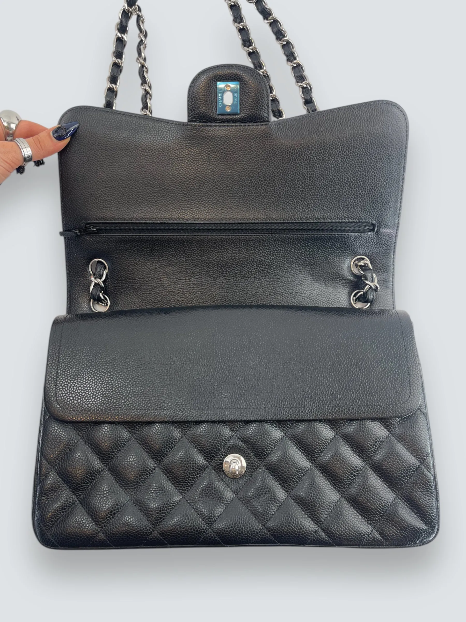 Chanel Black Caviar Leather Jumbo Double Flap