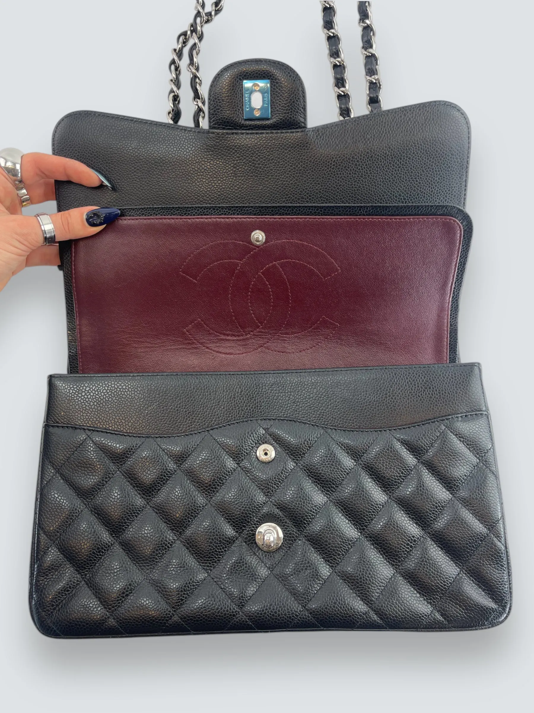 Chanel Black Caviar Leather Jumbo Double Flap