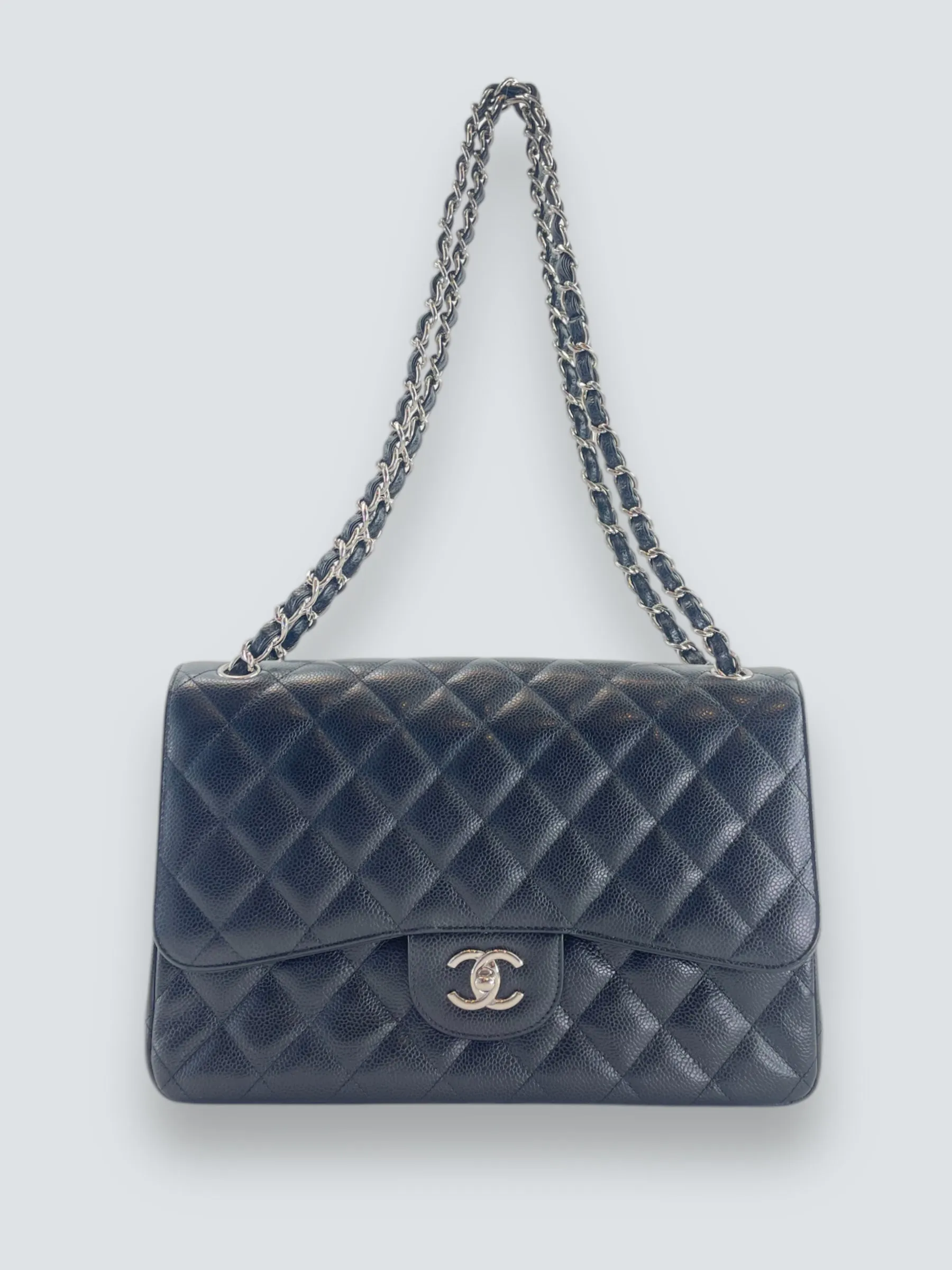 Chanel Black Caviar Leather Jumbo Double Flap