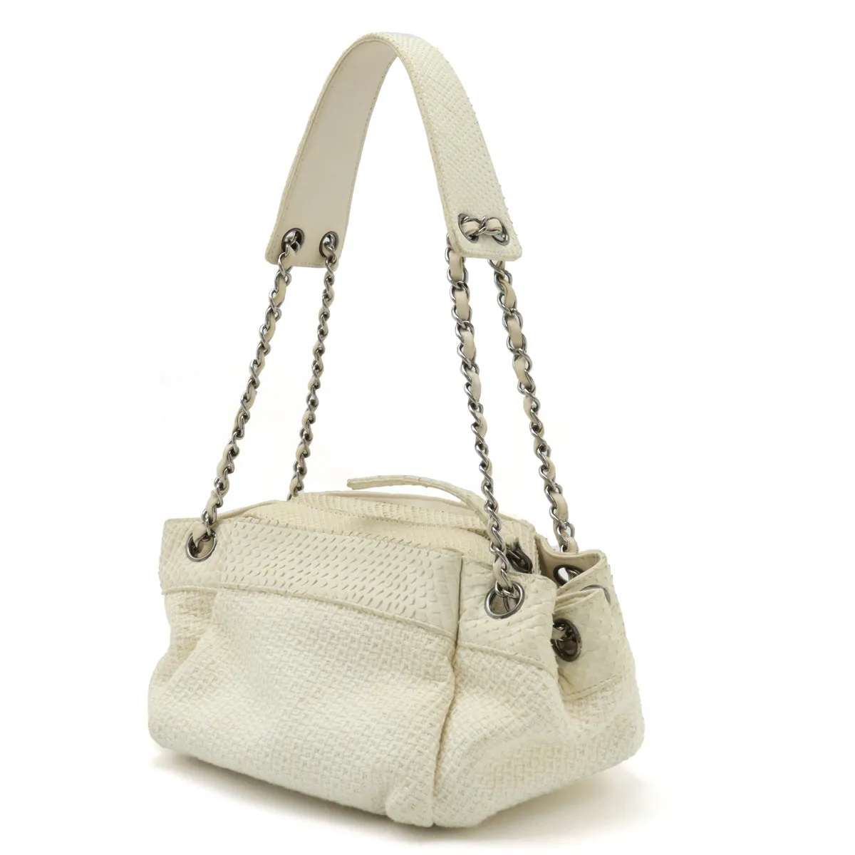 CHANEL Chanel Cocomark Wrapped Chain Bag One-Shoulder Shoulder Bag Cotton Canvas Pearson Ivory White Blumin