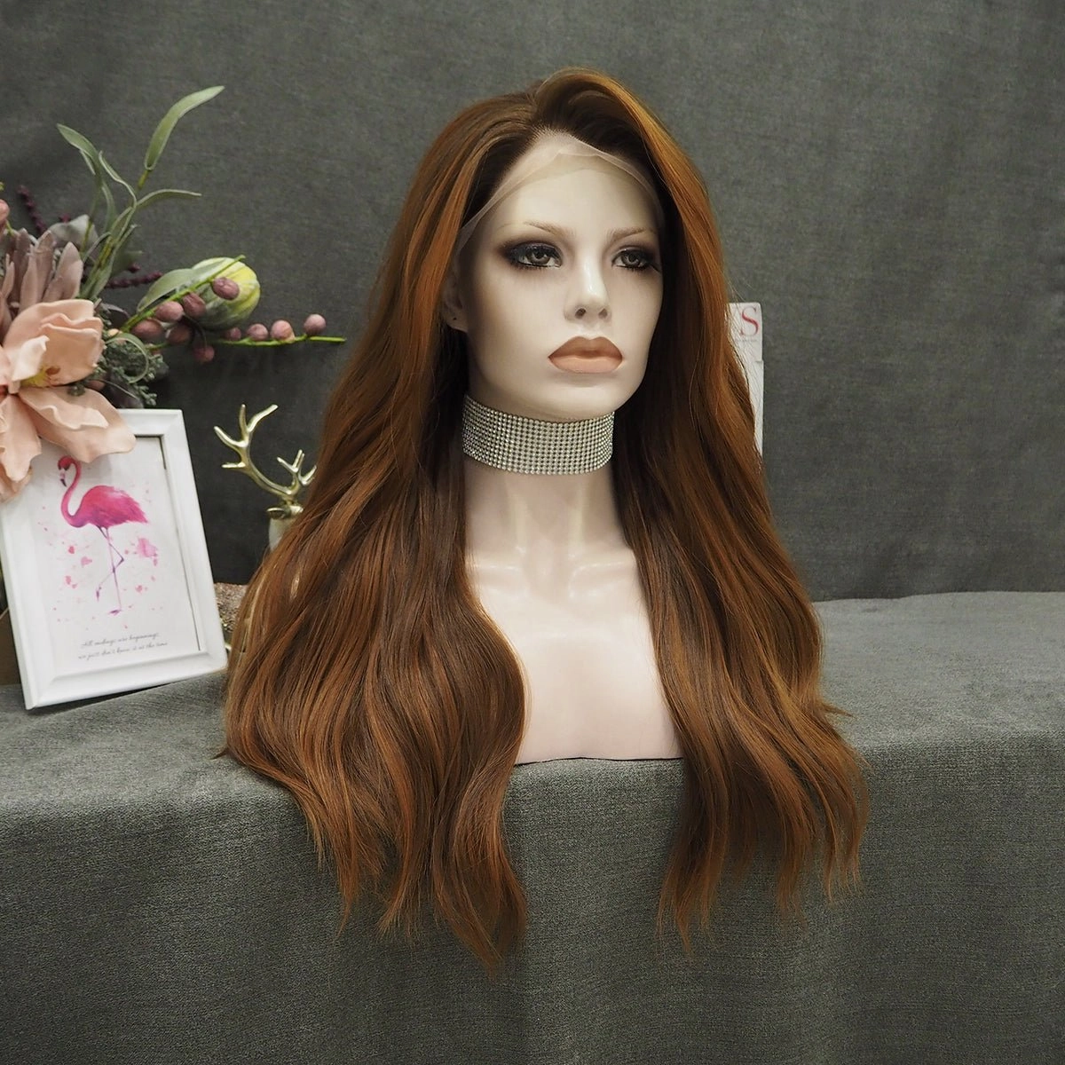 Chestnut Brown Wavy Synthetic Lace Front Wig For Daily Lolking