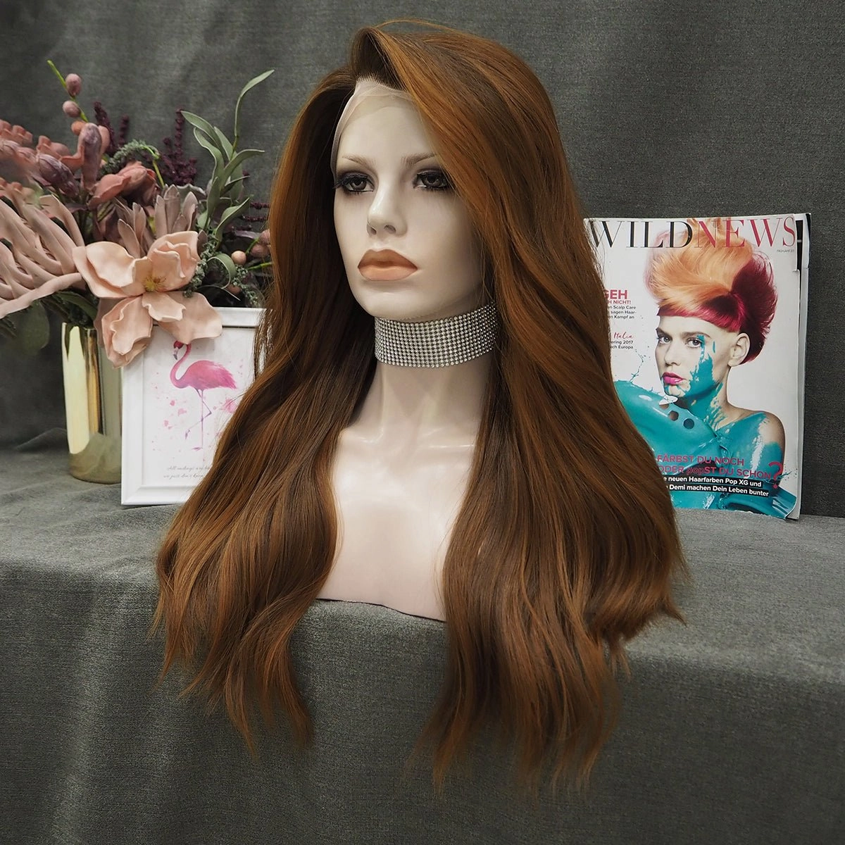 Chestnut Brown Wavy Synthetic Lace Front Wig For Daily Lolking