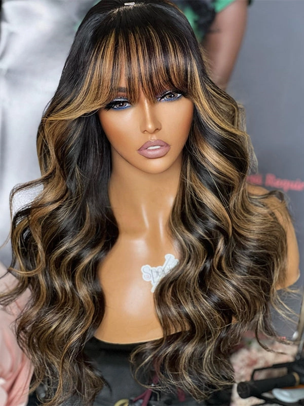 Chinalacewig Highlight Color Body Wave With Bang 5x5 HD Lace Closure Wig NY05