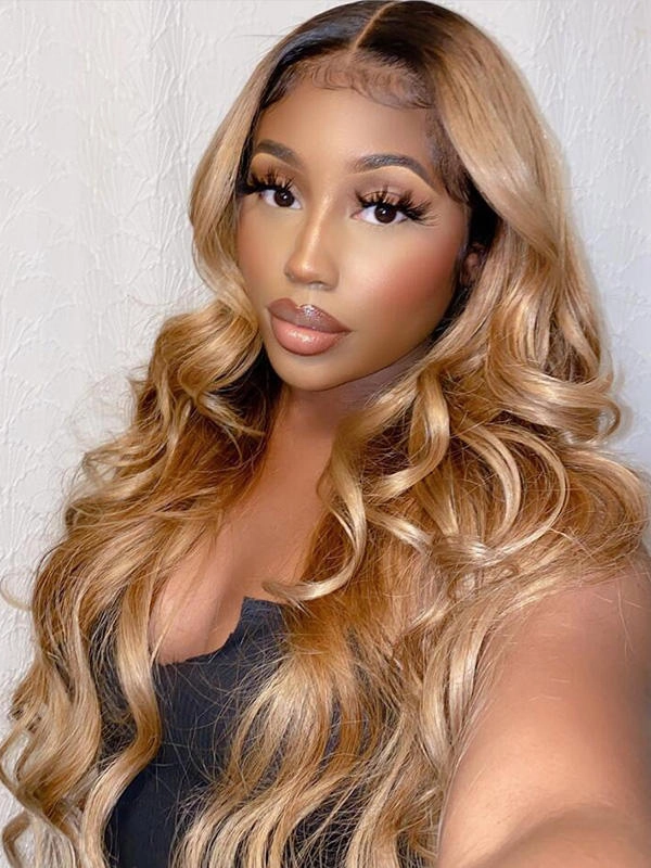 Chinalacewig Ombre Blonde Color Body Wave Virgin Human Hair 360 HD Lace Wigs CF230