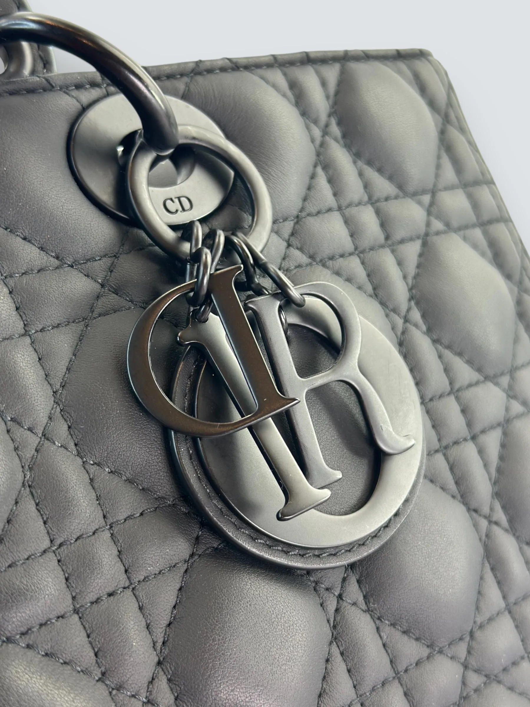 Christian Dior Black Calfskin Leather Ultramatte Large Lady Dior