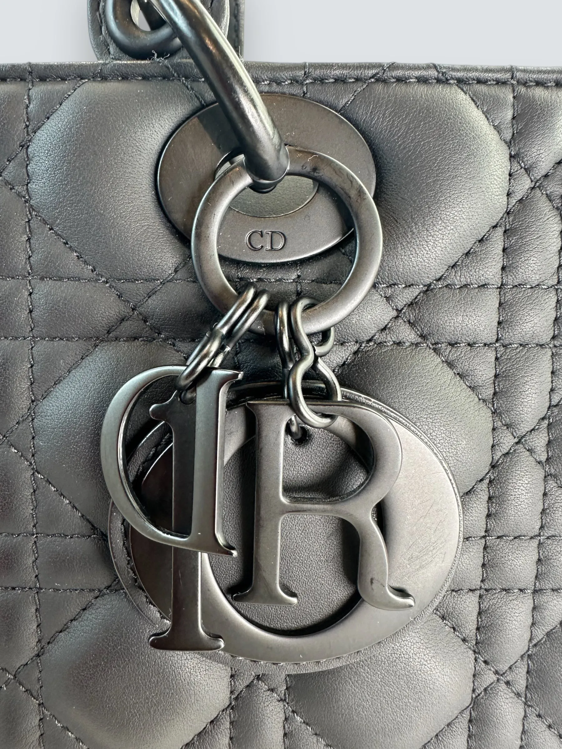 Christian Dior Black Calfskin Leather Ultramatte Large Lady Dior