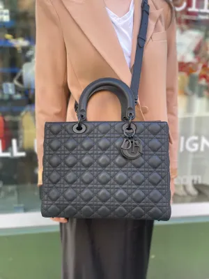 Christian Dior Black Calfskin Leather Ultramatte Large Lady Dior