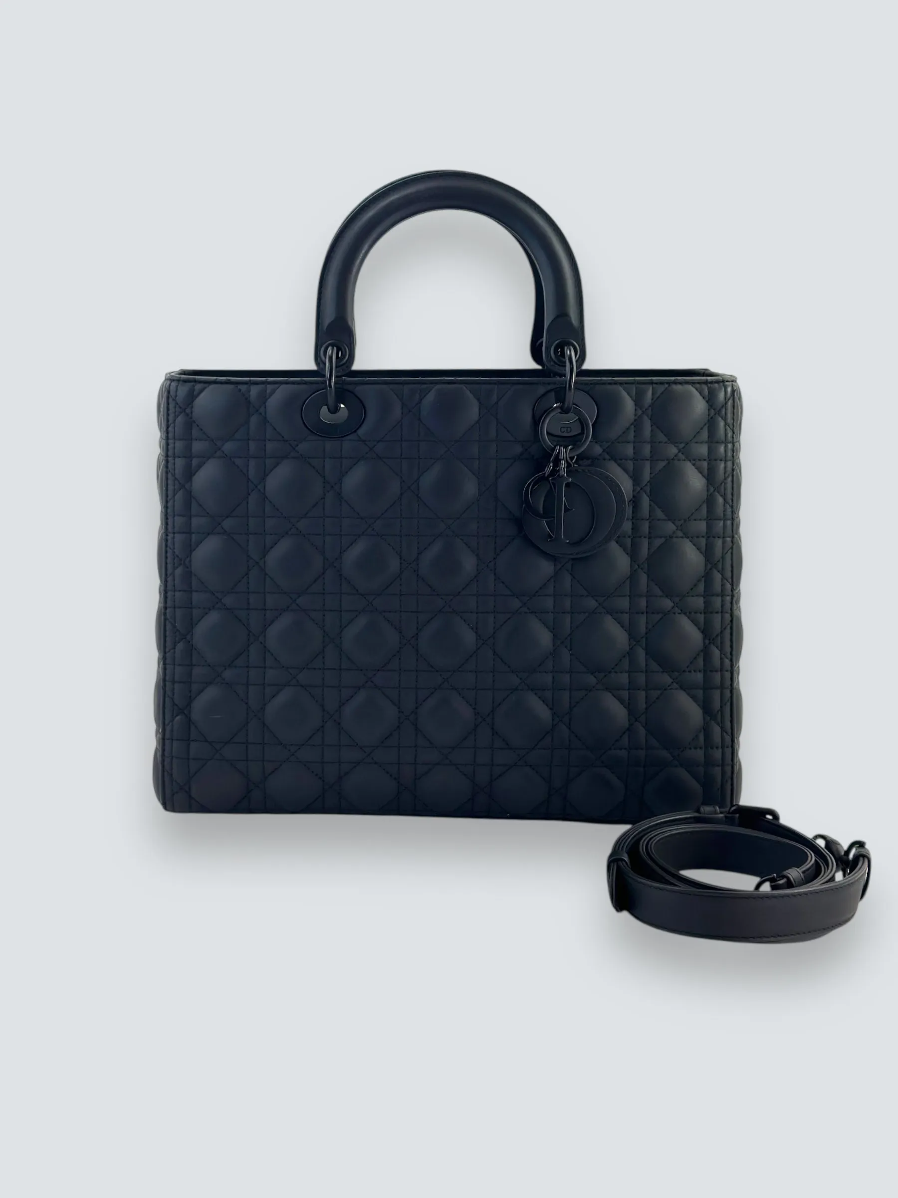 Christian Dior Black Calfskin Leather Ultramatte Large Lady Dior
