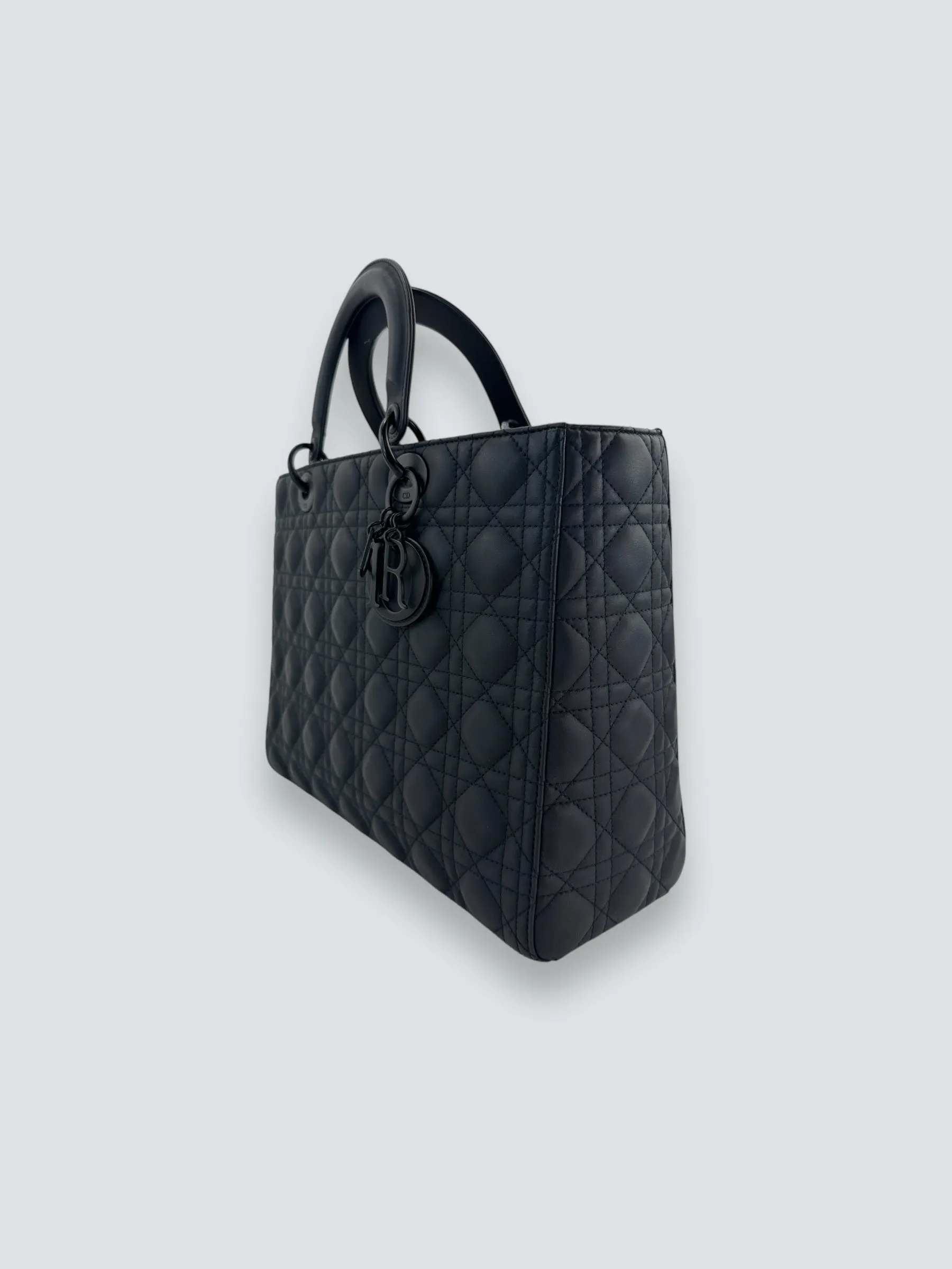 Christian Dior Black Calfskin Leather Ultramatte Large Lady Dior