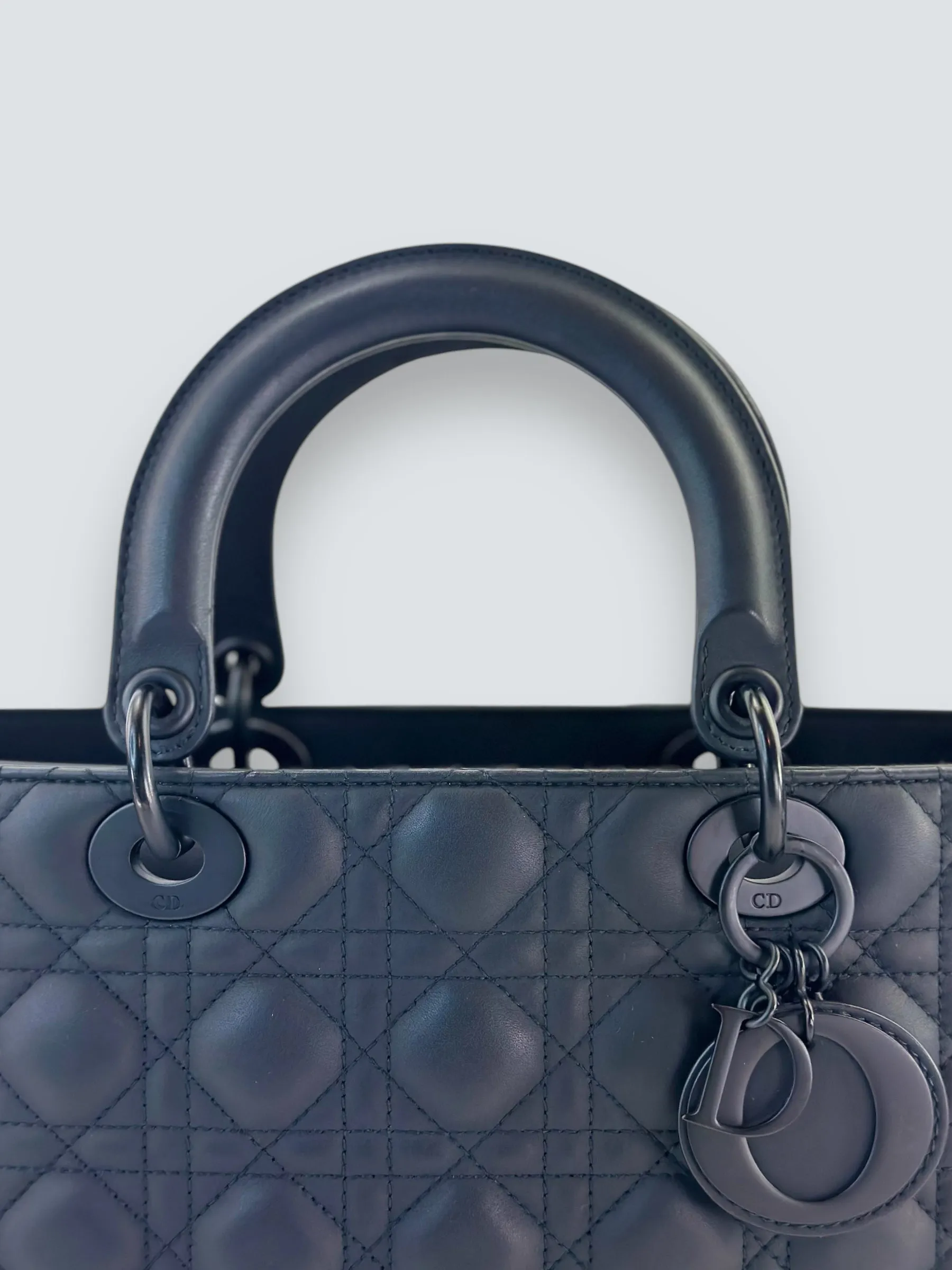 Christian Dior Black Calfskin Leather Ultramatte Large Lady Dior
