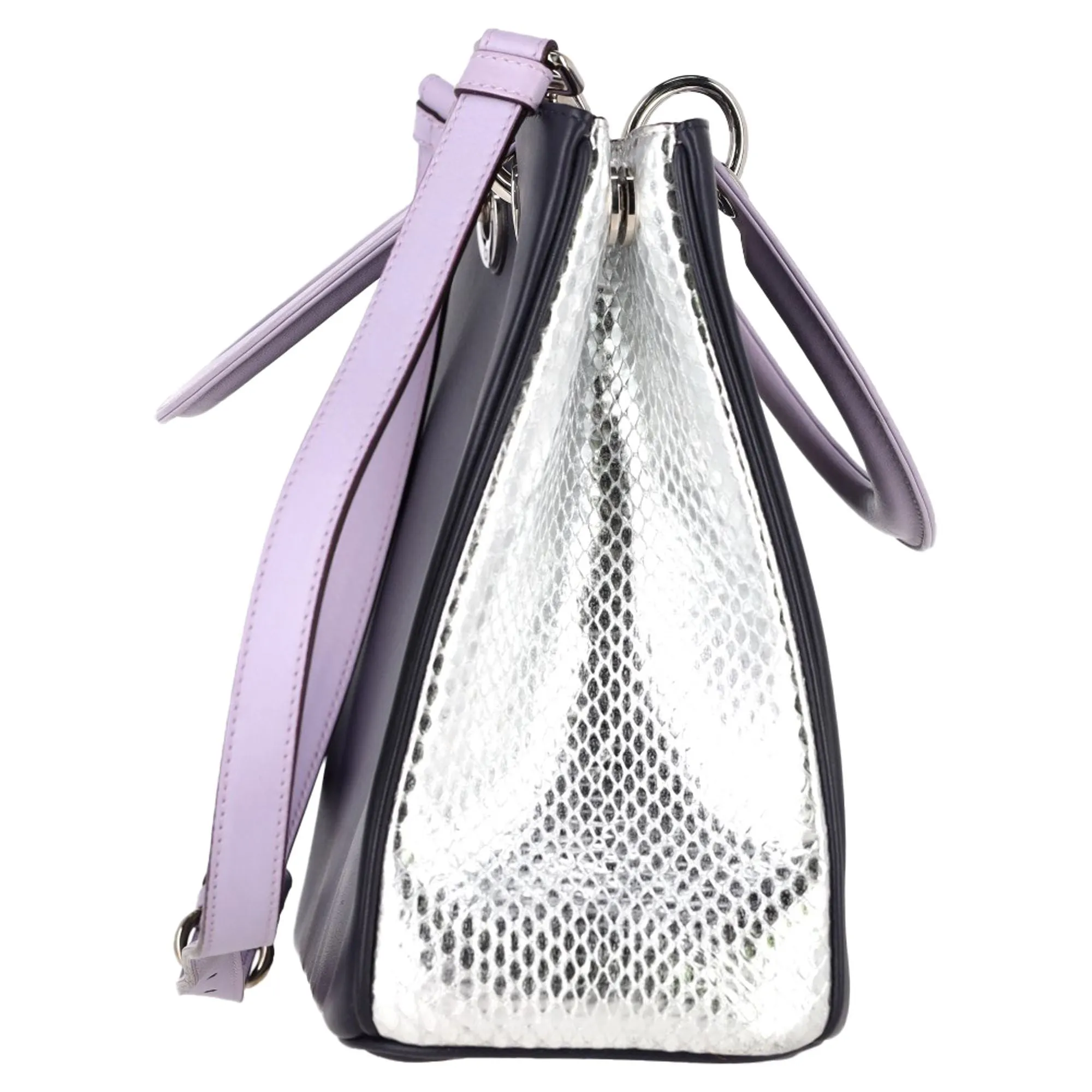 Christian Dior Medium Diorissimo Tote Bag in Navy Blue and Silver Leather
