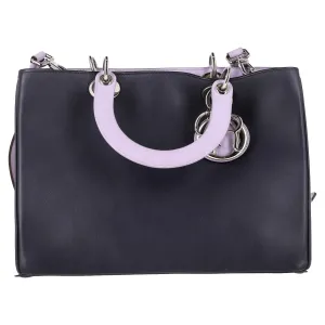 Christian Dior Medium Diorissimo Tote Bag in Navy Blue and Silver Leather