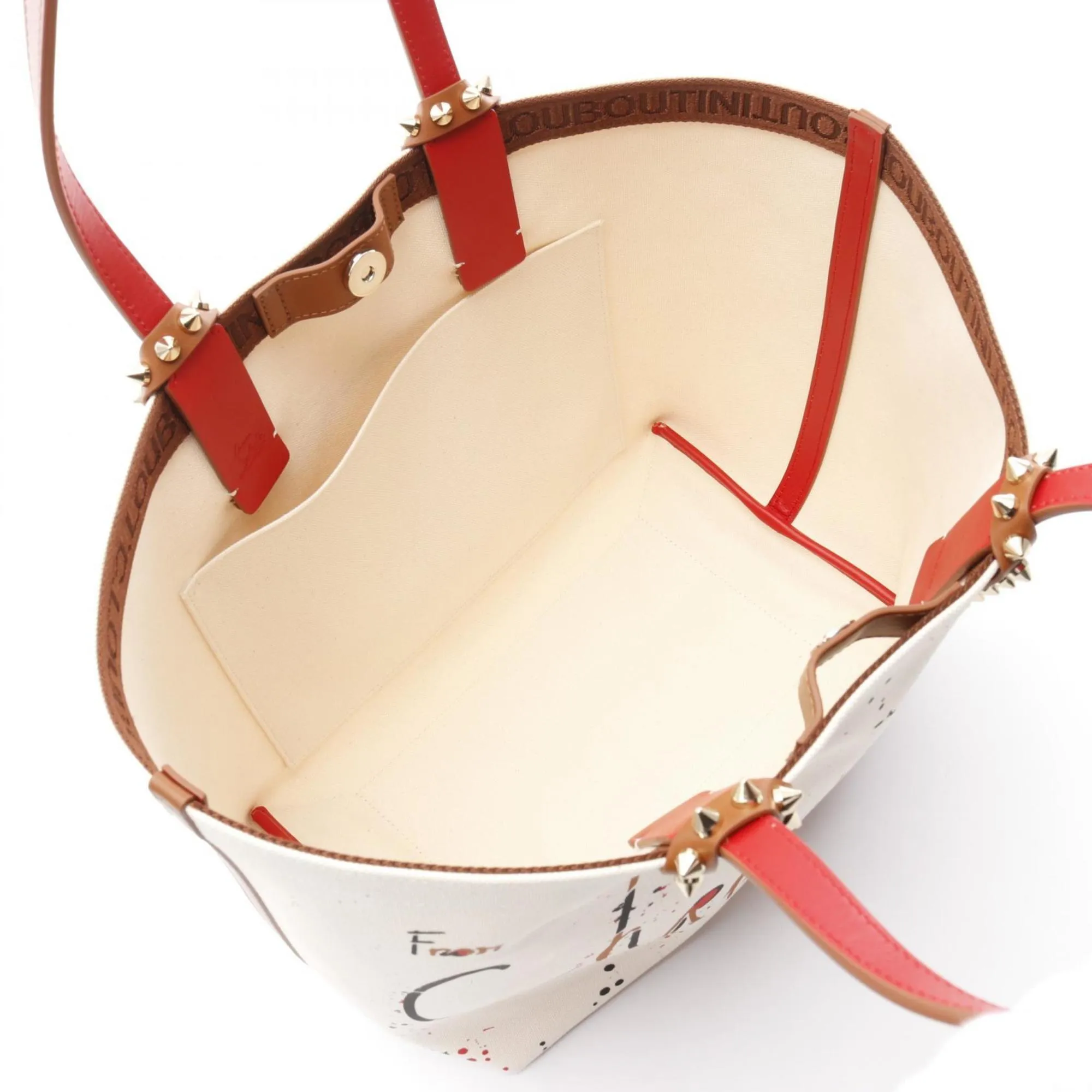 Christian Louboutin ivory Canvas Leather Beach Bag Tote Bag (Pre-Owned)