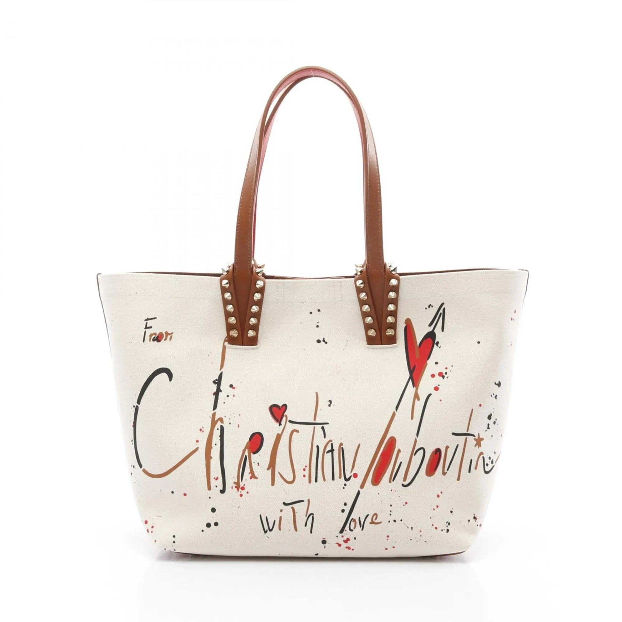 Christian Louboutin ivory Canvas Leather Beach Bag Tote Bag (Pre-Owned)