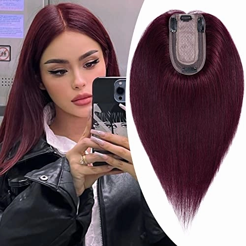 Clip in Hair Topper Human Hair with Silk Base Hairpiece