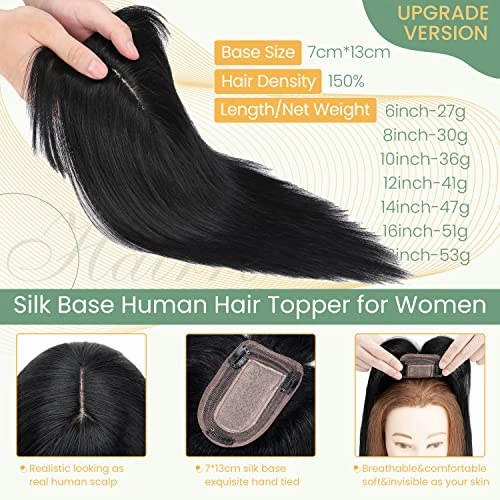 Clip in Hair Topper Human Hair with Silk Base Hairpiece