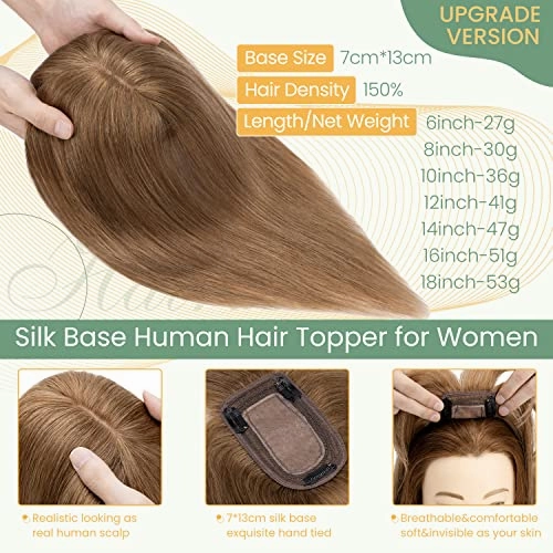 Clip in Hair Topper Human Hair with Silk Base Hairpiece