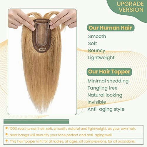 Clip in Hair Topper Human Hair with Silk Base Hairpiece