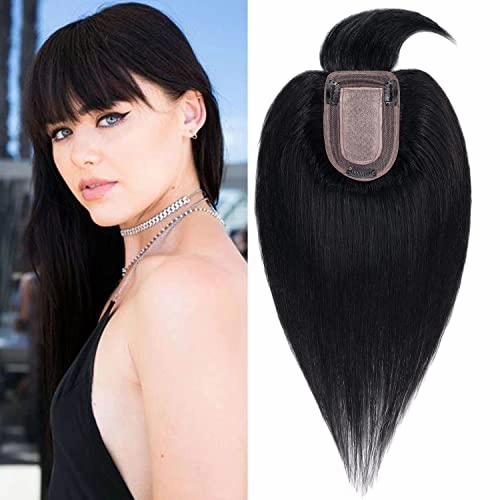 Clip in Hair Topper Human Hair with Silk Base Hairpiece