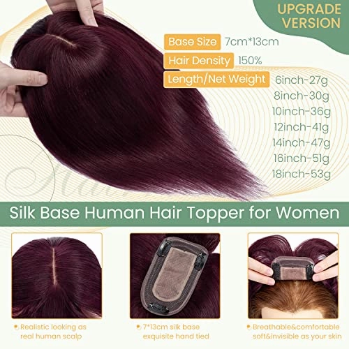 Clip in Hair Topper Human Hair with Silk Base Hairpiece