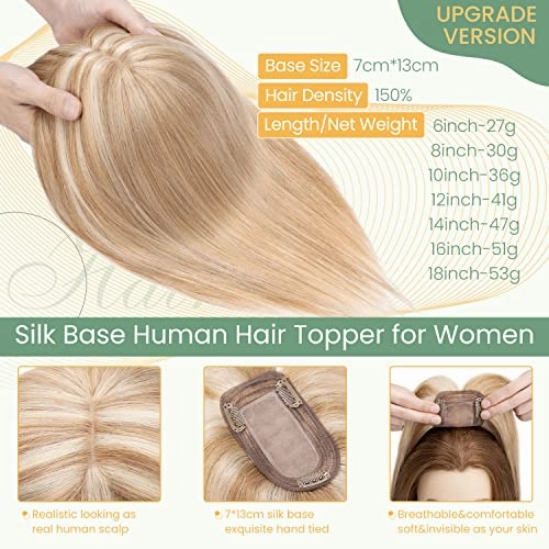 Clip in Hair Topper Human Hair with Silk Base Hairpiece