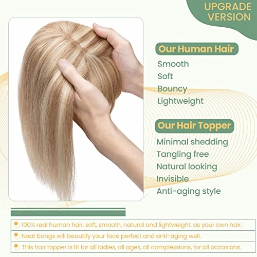 Clip in Hair Topper Human Hair with Silk Base Hairpiece