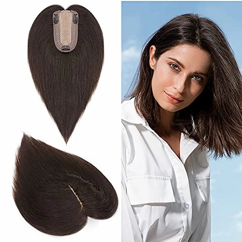 Clip in Hair Topper Human Hair with Silk Base Hairpiece