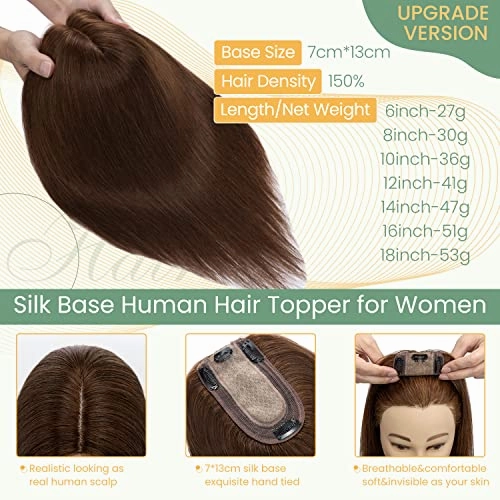 Clip in Hair Topper Human Hair with Silk Base Hairpiece