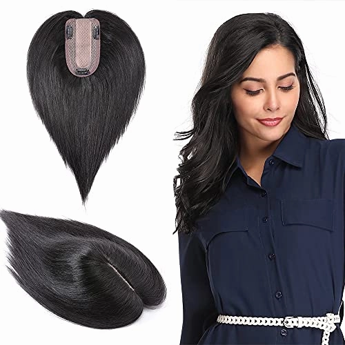 Clip in Hair Topper Human Hair with Silk Base Hairpiece
